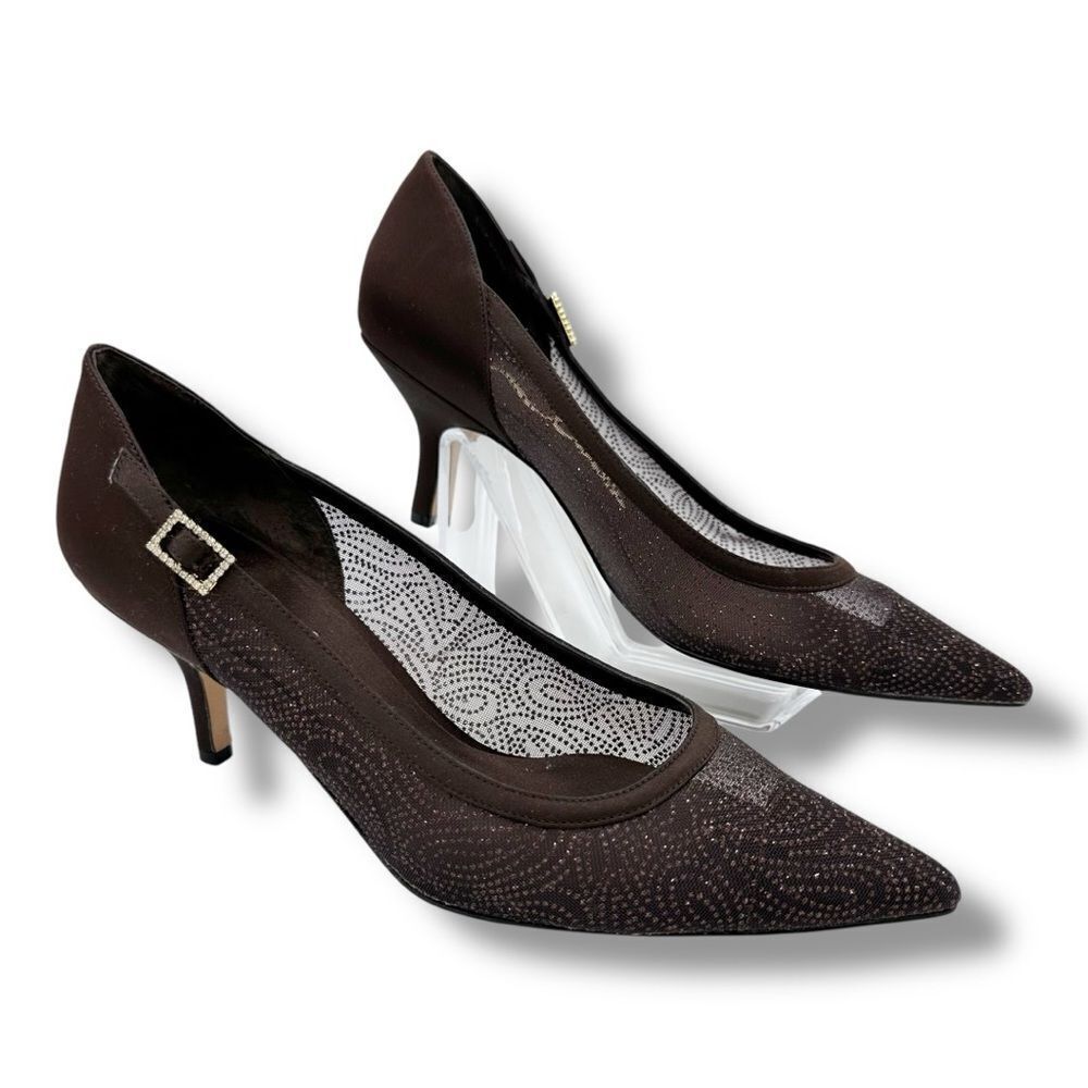 Women's Nina Cocoa Brown Sheer Glitter Satin Formal Pumps Heels Shoes size 8M